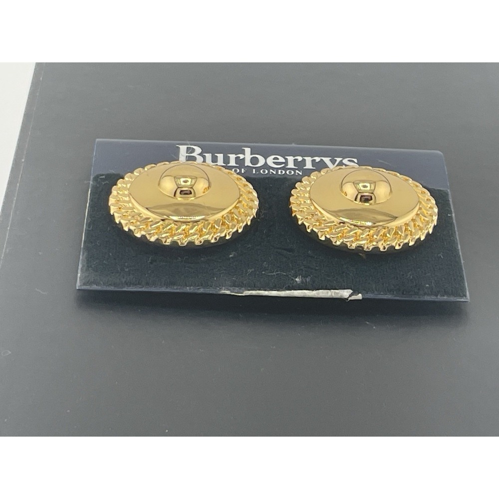 Burberry's Vintage NOS Earrings Statement Button Clip Ons Gold Tone 80s New Gift - Picture 3 of 8
